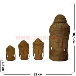 Будда набор голов 4 шт из дерева - фото 97066