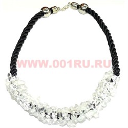 Бусы из натур.камня на кожаном ремешке 45 см горный хрусталь - фото 97119