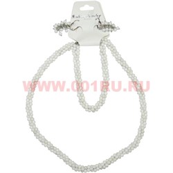 Набор 3в1 "Бусы, браслет, серьги" из белого агата (зерна) - фото 98162