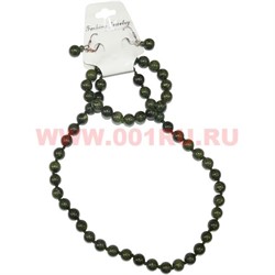 Набор 3в1 "Бусы, браслет, серьги" из змеевика (прессовка) - фото 98184