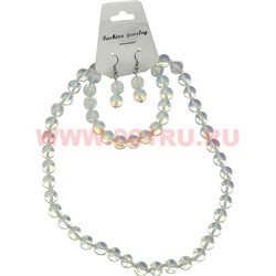 Набор 3в1 "Бусы, браслет, серьги" из лунного камня (10 мм) - фото 98218