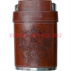 Фляга в коже с гербом 10 дюймов с 3 стаканчиками - фото 99200