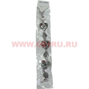 Браслет с камнями серебристый (M-100) сердечком цена за упаковку из 12шт