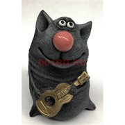 Кошка с гитарой (20) серая из полистоуна 9 см