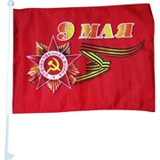 Флаг 9 Мая «георг.лента» размер 30x45 см с креплением на машину 12 шт/уп