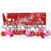 Брелоки резиновые "Love" в виде сердечек 12 шт/уп