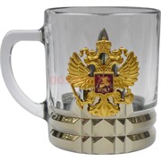 Чашка с ручкой «орел герб России» стеклянная в золоте