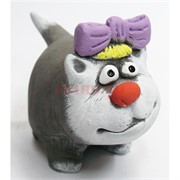 Фигурка кошки с фиолетовым бантиком из мраморной крошки