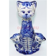 Фигурка Кошка с 2 котятами под гжель