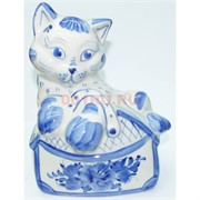 Фигурка Кошка с сумочкой под гжель