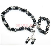 Колье 3-в-1 из черного агата круглые