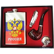 Набор подарочный Россия (D-1908) с флягой 9 унций + трубка + нож