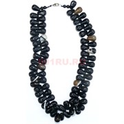 Бусы 2x1 см из черного агата капля 55 см