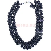 Бусы 2x1 см из синего авантюрина капля 55 см