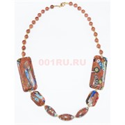 Бусы из коричневого авантюрина и красного стекла