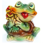 Фигурка из цветной керамики Жаба (3) с цветком 6 см