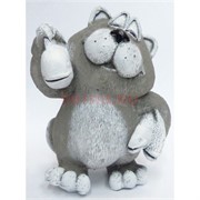 Фигурка Кот с рыбой 10 см из мраморной крошки