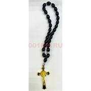 Четки с золотым крестом (KN-BS-1226) черные бусины стекло 12 шт/упаковка