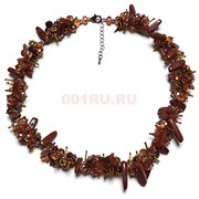Бусы ежик из коричневого авантюрина 45 см + бусины циркона