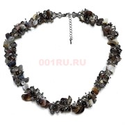 Бусы ежик из серого агата 45 см + бусины циркона