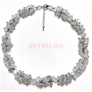Бусы ежик из лунного камня 45 см + бусины циркона