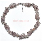 Бусы ежик из розового кварца 45 см + бусины циркона