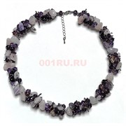 Бусы ежик из аметиста и розового кварца 45 см + бусины циркона