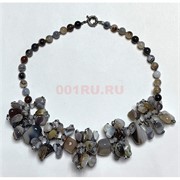 Бусы 48 см из серого агата круглые бусины + галтовка + крошка