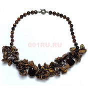 Бусы 48 см из тигрового глаза круглые бусины + галтовка + крошка