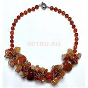 Бусы 48 см из сердолика круглые бусины + галтовка + крошка