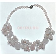 Бусы 48 см из розового кварца круглые бусины + галтовка + крошка