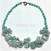 Бусы 48 см из амазонита круглые бусины + галтовка + крошка