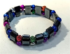 Браслет из гематита (BR-259) с цветными розочками 12 шт/упаковка