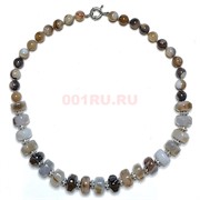 Бусы из серого агата 10 мм 50 см + большая граненая бусина