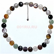 Бусы из разных камней «таблетка 14 мм» 45 см длина