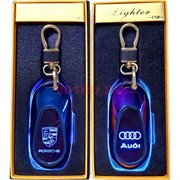 Зажигалка USB спиральная с подсветкой марки машин с карабином