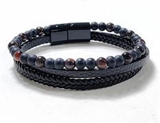 Браслет кожаный (BR-2671) тройной шунгит + тигровый глаз 12 шт/упаковка