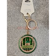 Брелок со стразами (KY-2159) мусульманский круглый с зеленым фоном 12 шт/упаковка