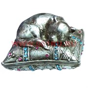 Шкатулка со стразами "Кошка на подушке"