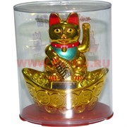 Кот Манеки Нэко 10 см на слитке на солнечных батареях (золотой)