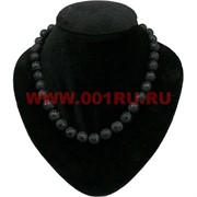 Бусы из черного агата 12 мм с рисунком
