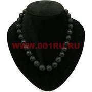 Бусы из черного агата 14 мм с рисунком