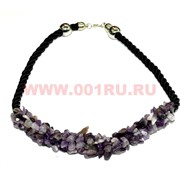 Бусы из натур.камня на кожаном ремешке 45 см аметист