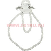 Набор 3в1 "Бусы, браслет, серьги" из белого агата (зерна)